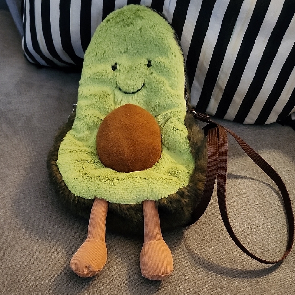 Jellycat Plush Avocado Crossbody Bag in Light Green and Brown